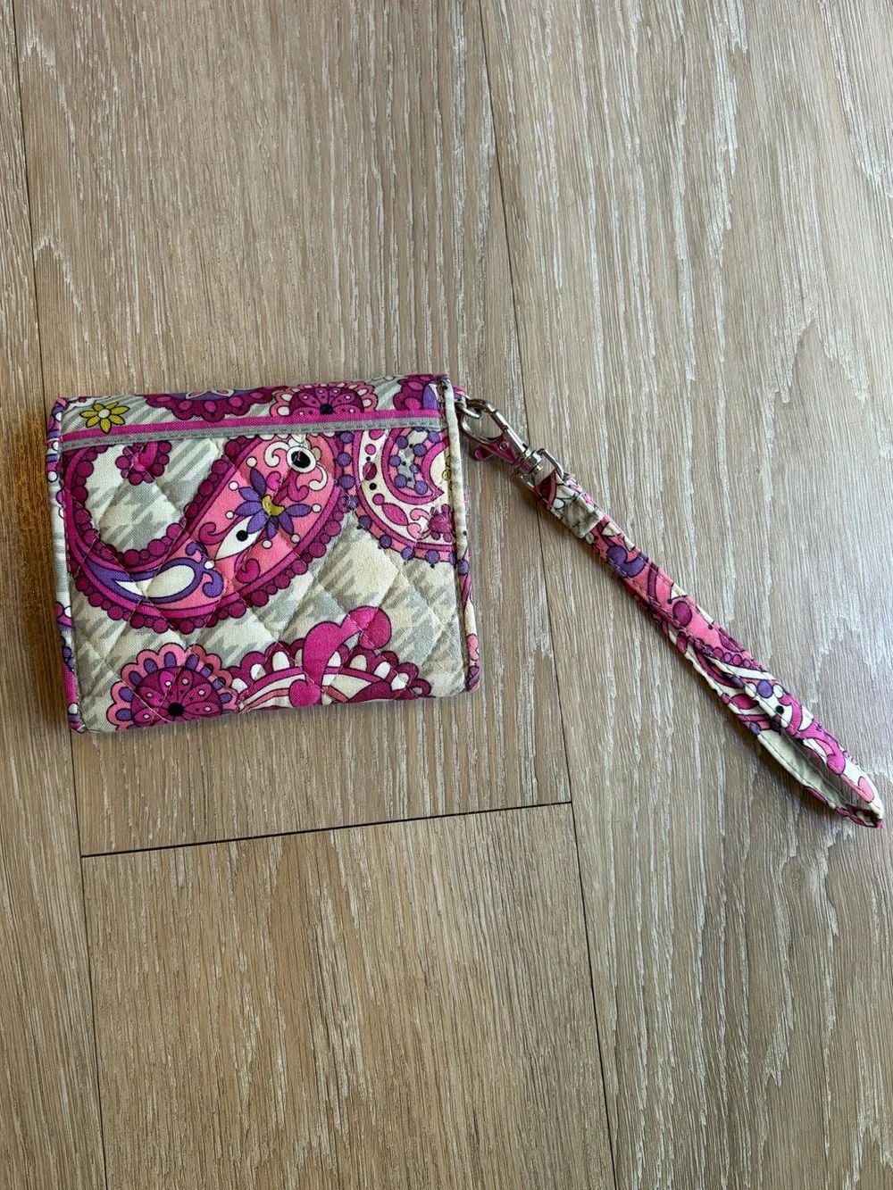 Vera Bradley Pink Paisley Meets Plaid Pattern Wristlet Wallet